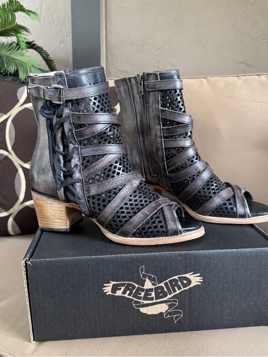 freebird Shoes - FREEBIRD Nikki Women's Black Leather Mesh Cutout Booties Size 10